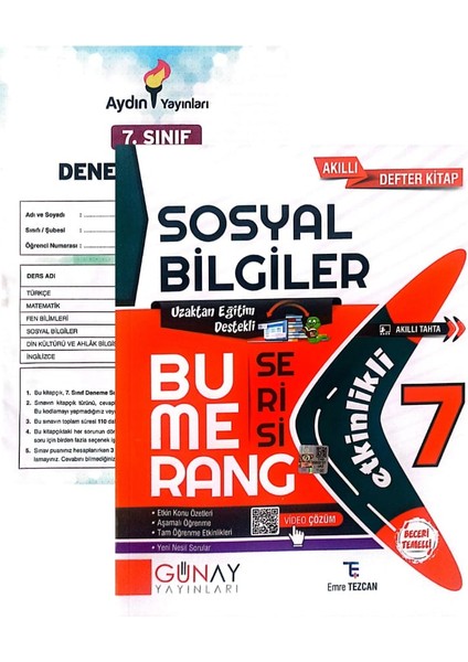 7.Sınıf Bumerang Sosyal Bilgiler Defter&kitap-Yeni Baskı-(Aydın Yayınları Denemeli)