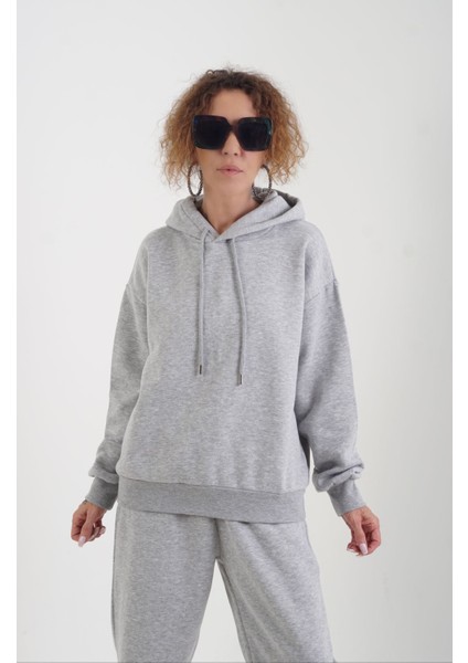 Gri Arketip Şardonlu Kapüşonlu Sweatshirt modelleri