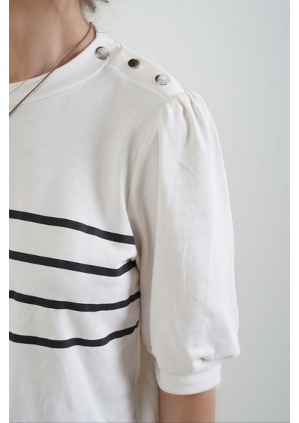 Çizgili Tek Omuz Çıtçıtlı Penye Bluz fiyatları