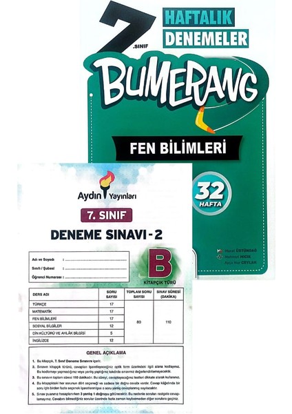 7.Sınıf Bumerang Fen Bilimleri Deneme-Yeni Baskı-(Aydın Yayınları Denemeli)