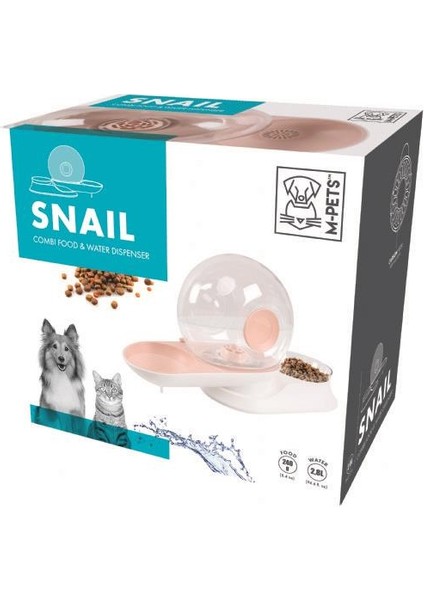 60501699 M-Pets Snaıl Hazneli Su ve Mama Kabı Pink 2800ML-240GR