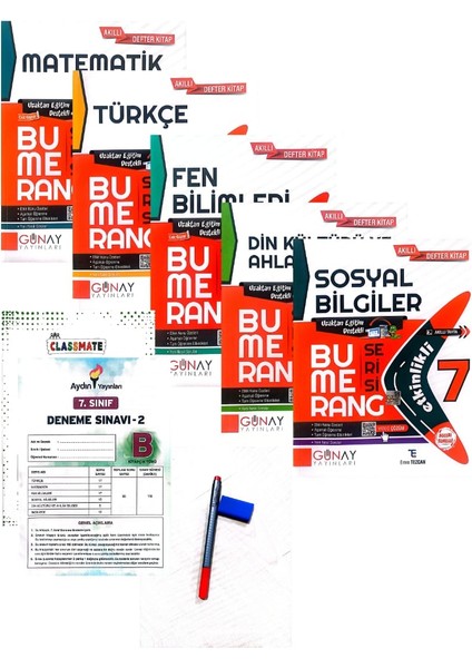 7.Sınıf Bumerang 5'li Tam Set Defter&kitap-Yeni Baskı-(Aydın+Muba Yayınları Deneme+Faber Kalem+Silgi)