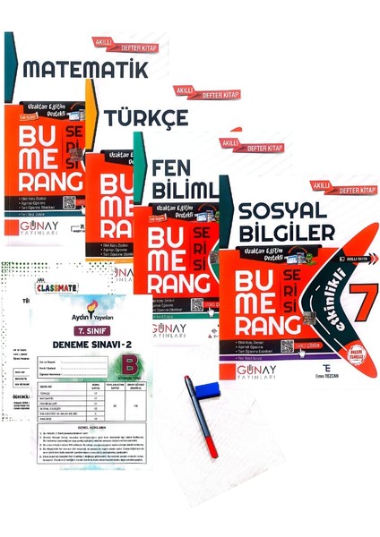 7.Sınıf Bumerang 4'lü Tam Set Defter&kitap-Yeni Baskı-(Aydın+Muba Yayınları Deneme+Faber Kalem+Silgi)