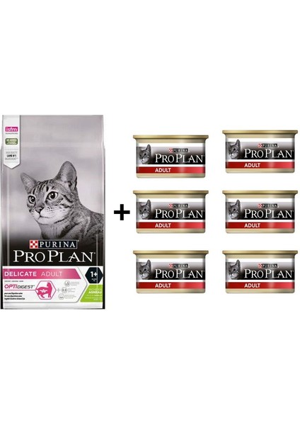 Delicate Kuzulu Yetişkin Kedi Maması 1.5 kg + 6 Adet Proplan Adult Tavuk Etli Yetişkin Kedi Konservesi 85 gr