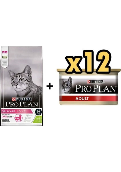 Delicate Kuzulu Yetişkin Kedi Maması 1.5 kg + 12 Adet Proplan Adult Tavuk Etli Yetişkin Kedi Konservesi 85 gr