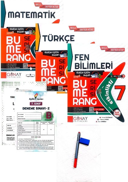 7.Sınıf Bumerang Türkçe+Matematik+Fen Bilimleri Defter&kitap-Yeni Baskı-(Aydın+Muba Yayınları Deneme+Faber Kalem+Silgi)