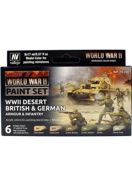 70208 6 x 17 ml Desert British & German Armour & Infantry Model Color Serisi Model Boyası Seti
