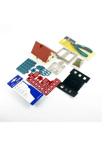 195602 1/87 Ölçek, Yapıştırıcı ve El Aleti Hediyeli Gri Müstakil Ev Plastik Model Kiti modelleri