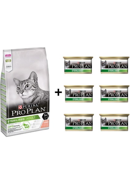 Somonlu Kısırlaştırılmış Kedi Maması 1.5 kg ve 6 Adet Proplan Sterilised Ton ve Somonlu Kısırlaştırılmış Kedi Konservesi 85 gr