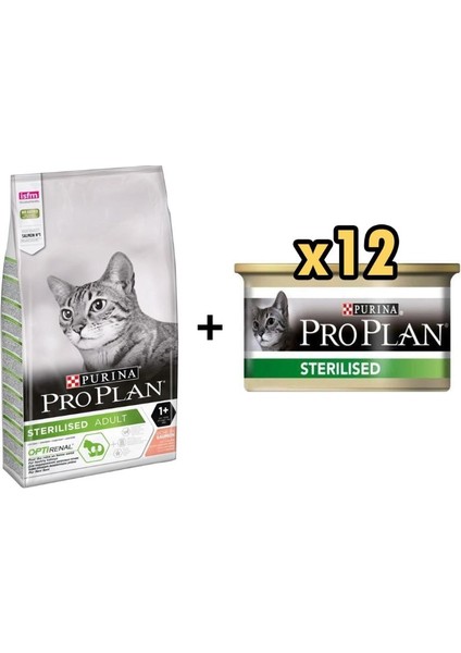 Somonlu Kısırlaştırılmış Kedi Maması 1.5 Kgve 12 Adet Proplan Sterilised Ton ve Somonlu Kısırlaştırılmış Kedi Konservesi 85 gr