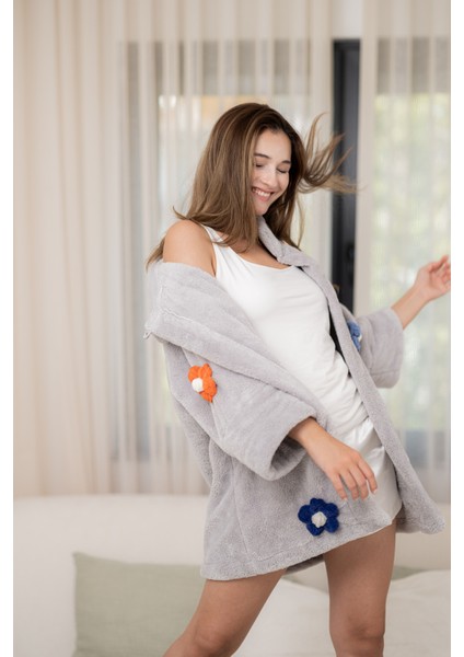 CAKKA Wellsoft Peluş Papatyalı  Sabahlık /dressing Gown