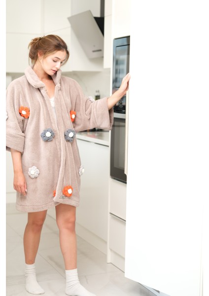 CAKKA Wellsoft Peluş Papatyalı  Sabahlık /dressing Gown