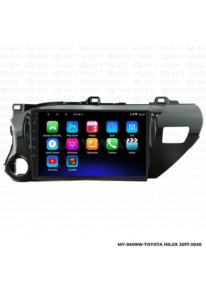 Toyota Hilux Android 12 Multimedya Carplay 2gb RAM+32GB HDD 2017-2020 Navigasyon Ekran