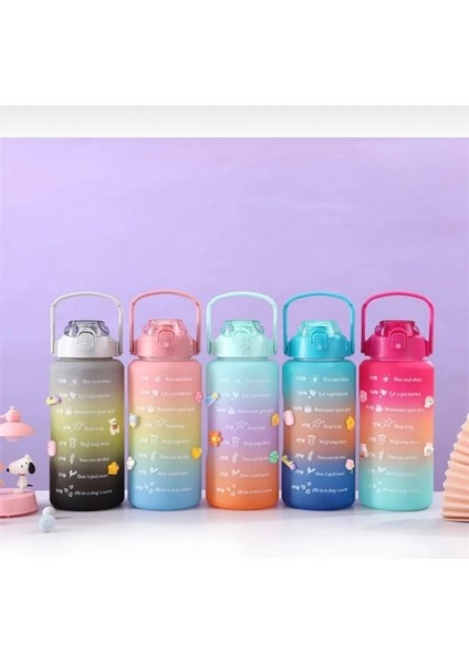 Motivasyonel 3lü Set Su Matarası Su Şişesi Suluk 2LT+900ML+600ML Tritan Spor Salonu Su Şişesi Suluk Mataras