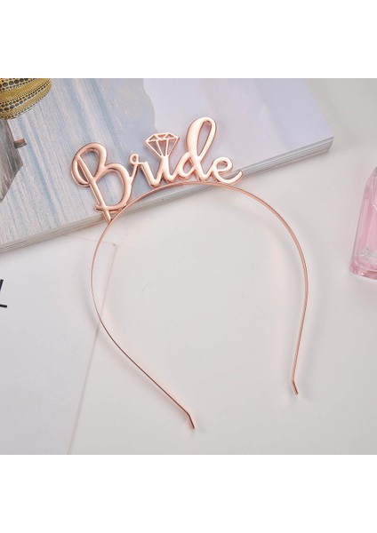 Bride Tek Taş Metal Bekarlığa Veda Partisi Taç - Rose Gold