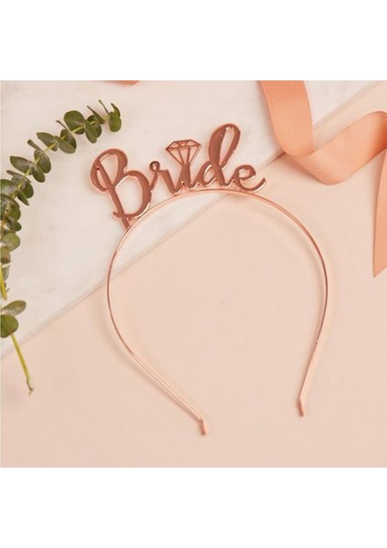 Bride Tek Taş Metal Bekarlığa Veda Partisi Taç - Rose Gold