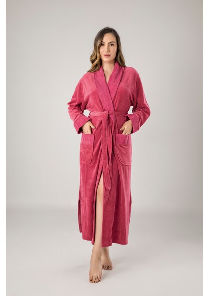 Gül Kurusu Yaka Jakarlı Pamuklu Ince Sabahlık Bayan