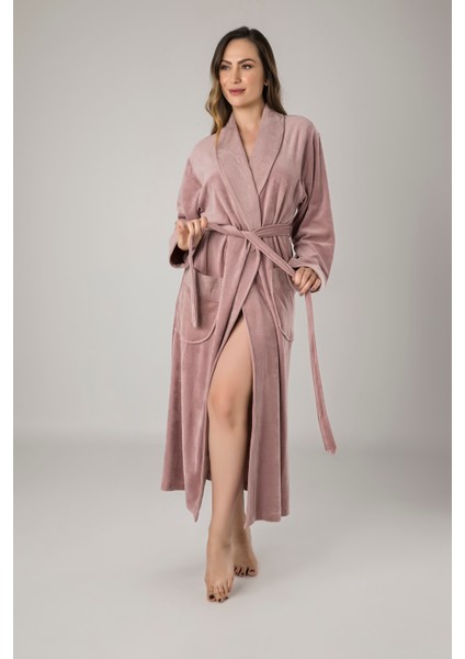 Gül Kurusu Yaka Jakarlı Pamuklu Ince Sabahlık Bayan modelleri