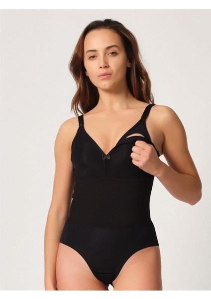 Sırt Daisyekli Dikişsiz Hamile Emzirme Kadın Atlet Body Korse Siyah 2944