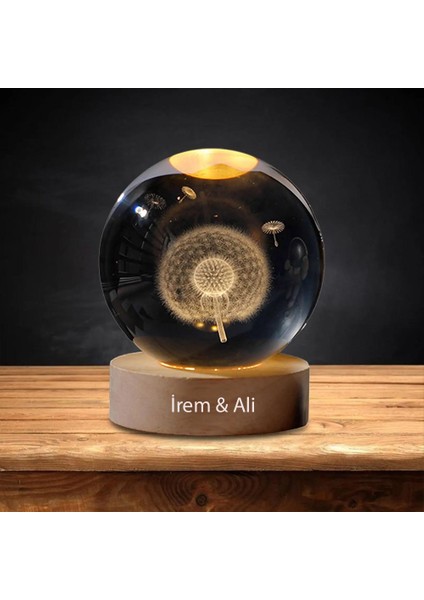 Kişiye Özel Işıklı Ahşap Kaideli Karahindiba Temalı Cam Küre 8*6cm ve Lotus Çiçeği Kolye modelleri