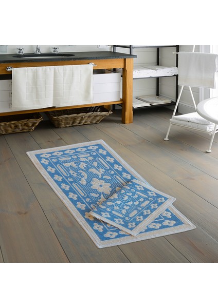 Eko Cotton Bukle Klozet Takımı 2 Pcs Sarmaşik Mavi̇