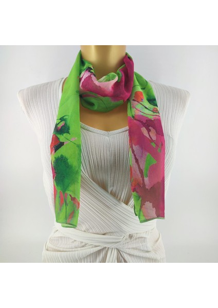 Paredora Floral Yeşil Pembe Uzun Fular