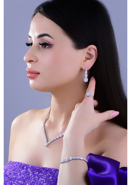 Kadın 925 Ayar Gümüş Baget Sıralı Su Yolu Set