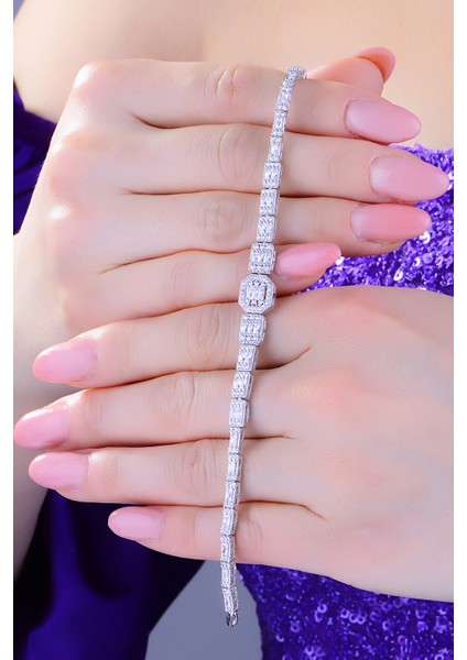 Kadın 925 Ayar Gümüş Baget Sıralı Su Yolu Set indirimleri