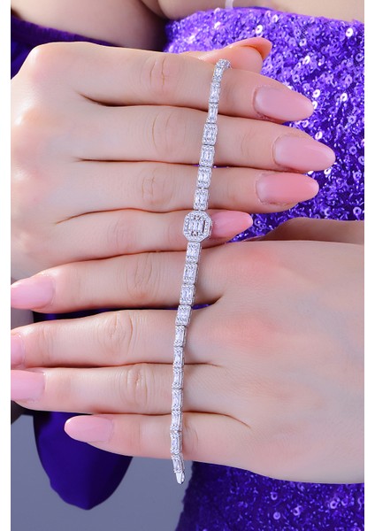 Kadın 925 Ayar Gümüş Baget Sıralı Su Yolu Set indirimleri