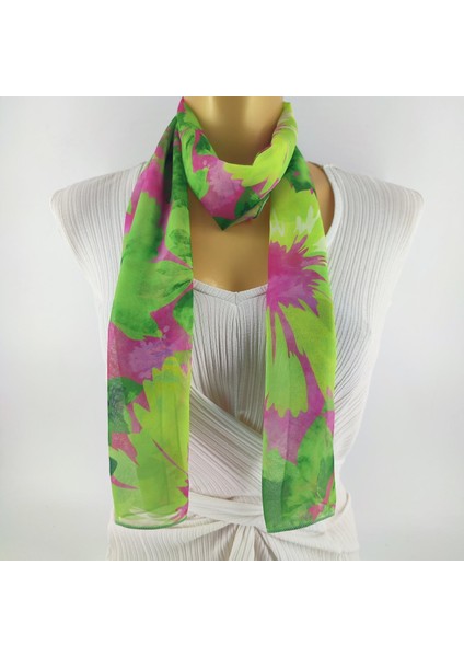 Paredora Floral Zümrüt Pembe Uzun Fular