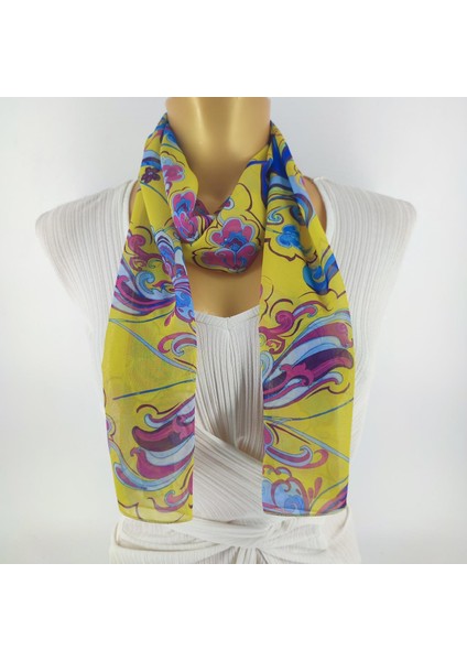 Paredora Floral Limon Pembe Uzun Fular