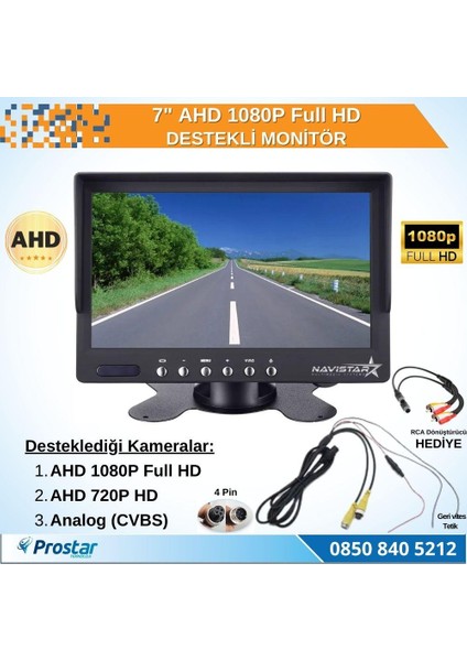 7" Ahd 1080P Full Hd Iki Kamera Girişli Monitör