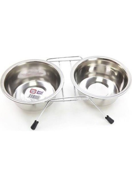 Krom Kaplı Çiftli Mama Kabı