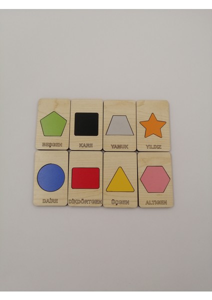 Montessori Geometril Şekiller Bul-Tak , Geometrik Şekiller Puzzle Ahşap Desenli