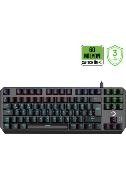 Overlord 60M Mekanik Mavi Switch Türkçe Q 88 Tuş USB Gaming Klavye - 3 Yıl Garantili