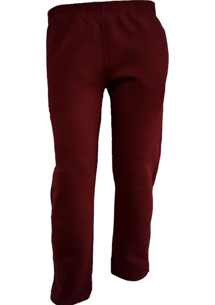 Bordo Kadın Iki Iplik Flato Cepli Lyc Düz Paça Büyük Beden Eşofman Altı 130