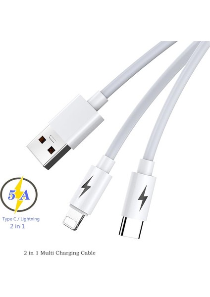 BN93 iPhone Lightning ve Type-C 2in1 Kablo 5 Amper Hızlı Şarj Fast Charging