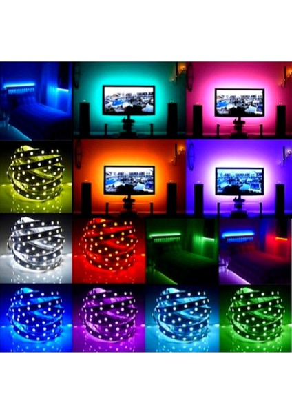 Şerit LED Işık Rgb 5 Metre Hazır Set Tak Çalıştır Kumandalı Adaptörlü Silikonlu