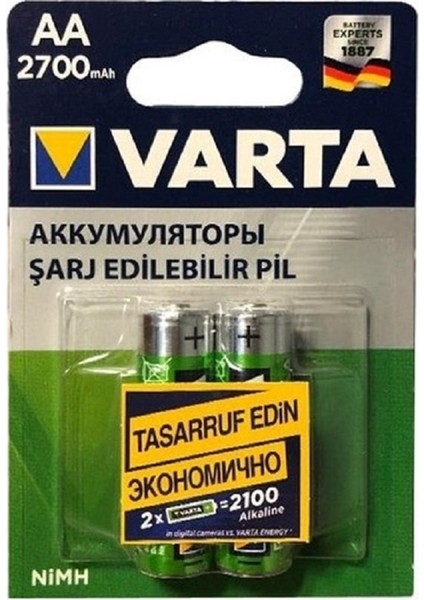 2700MAH 1.2V Aa Şarjlı Kalem Pil 2li Ambalaj