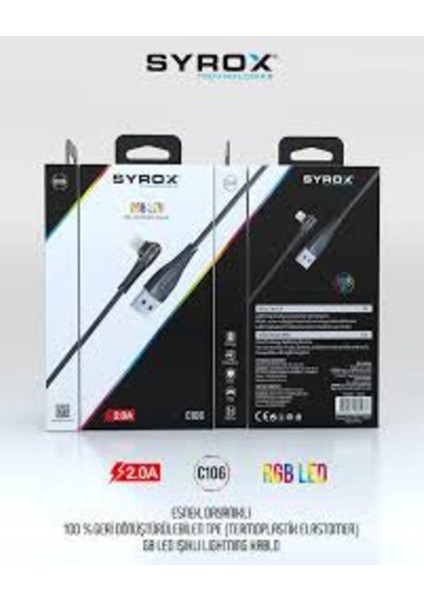 C106 Lighning Rgb LED Li Gamer Şarj Kablosu fiyatları