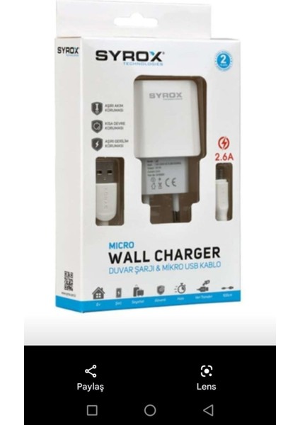 J47 Micro USB Girişli 2.6 Amper Samsung Hızlı Şarj Aleti
