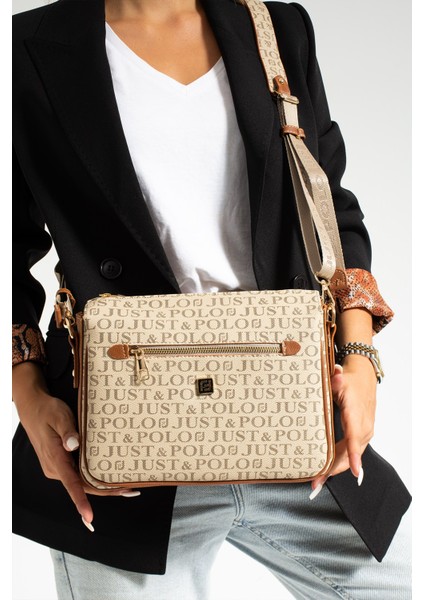 Just Polo Kadın Vizon Taba Üç Bölmeli Çapraz Postacı ve Omuz Çantası 29X20CM MDS4013 fiyatları