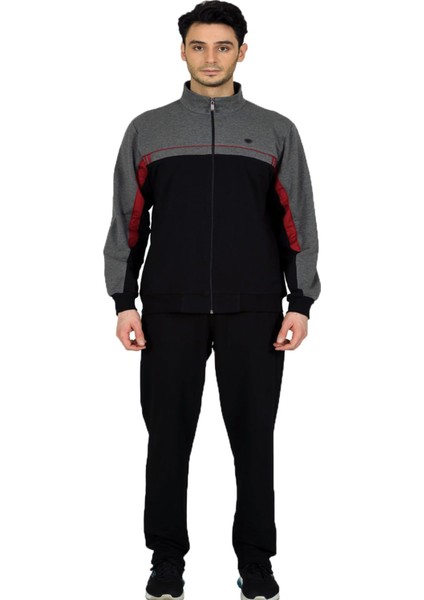 Siyah Erkek Yarım Balıkçı Yaka Büyük Beden Eşofman Takımı EDY201433S