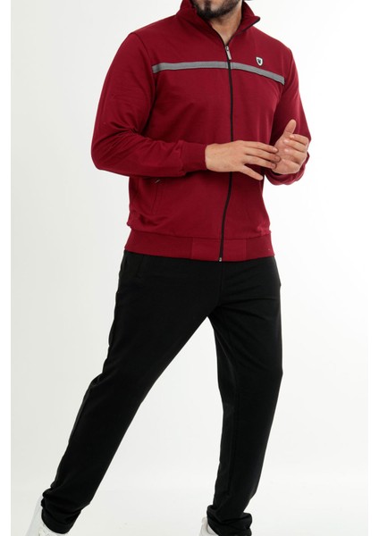 Bordo Erkek Yarım Balıkçı Yaka Fermuarlı Büyük Beden Eşofman Takım EDY201462B-B