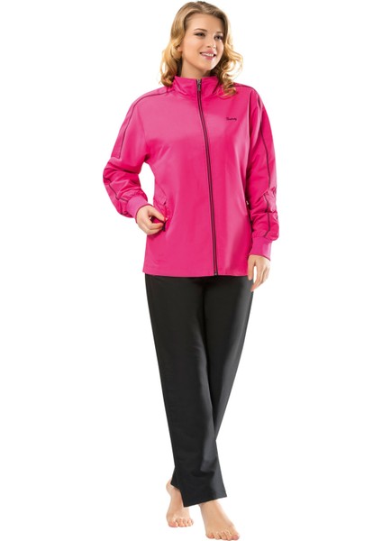 Pembe Kadın Balıkçı Yaka Büyük Beden Eşofman Takımı EDY950P