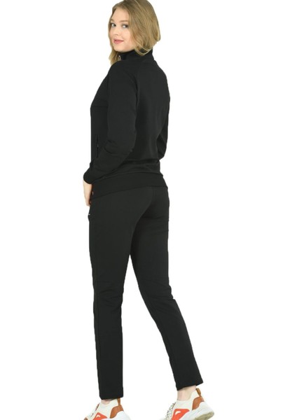 Trend Hill Siyah Kadın Balıkçı Yaka Boydan Fermuarlı Büyük Beden Eşofman Takımı EDY201836B fiyatları