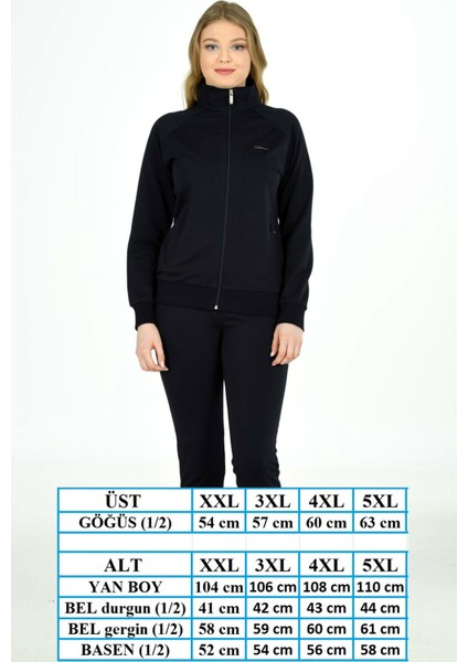 Trend Hill Lacivert Kadın Balıkçı Yaka Boydan Fermuarlı Büyük Beden Eşofman Takımı EDY201836B fırsatları