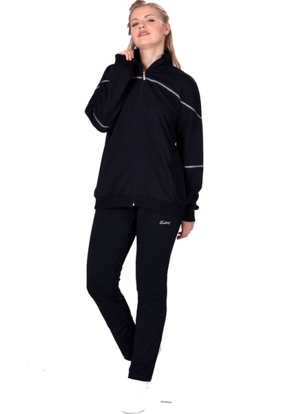 Lacivert Kadın Balıkçı Yaka Fermuarlı Eşofman Takımı (Battal Boy) (201802) fiyatları