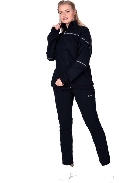 Lacivert Kadın Balıkçı Yaka Fermuarlı Eşofman Takımı (Battal Boy) (201802) fırsatları