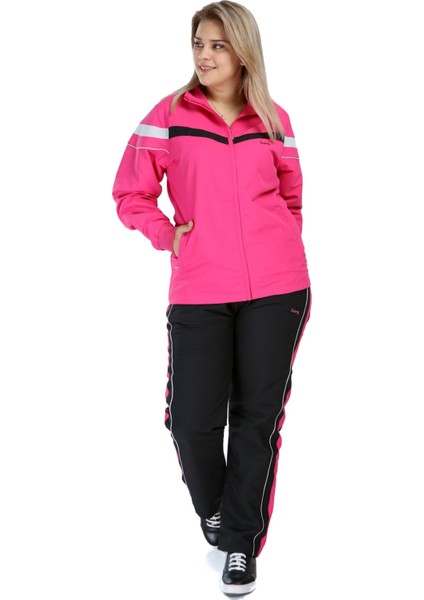 Pembe Kadın Yarım Balıkçı Yaka Boydan Fermuarlı Büyük Beden Eşofman Takımı EDY958P fiyatları